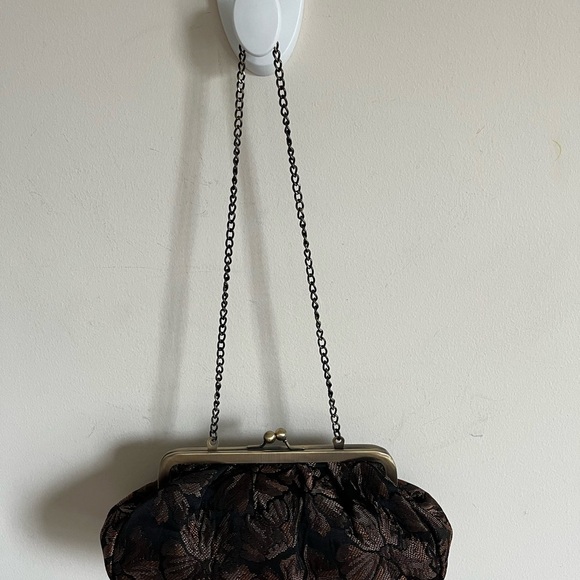 Joan Rivers Classics Kiss Lock Brown Bronze Floral Evening Shoulder Purse - Picture 11 of 12